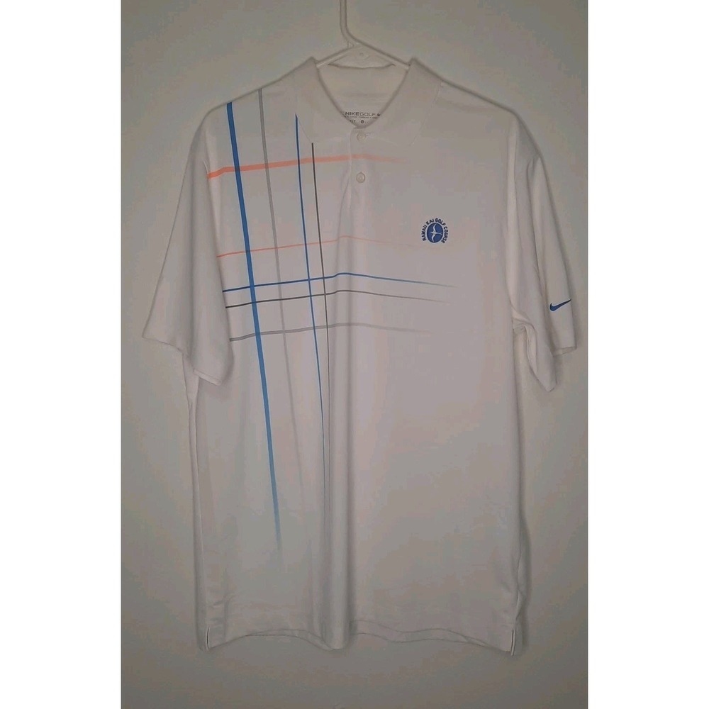 Nike Dri Fit Golf Polo Men's White Striped Size L Hawaii Kai Golf Course